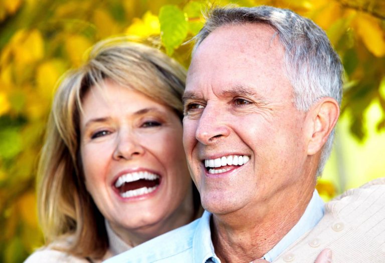 A couple smiling and enjoying themselves